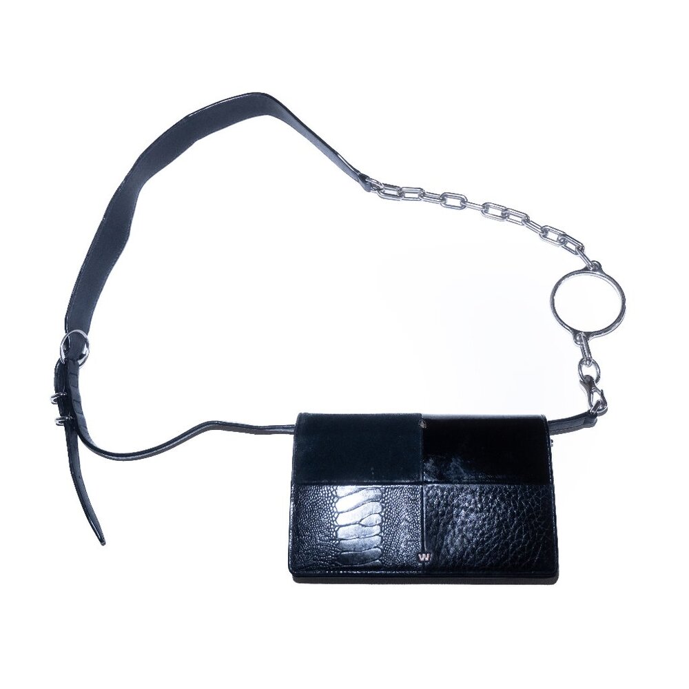 Alexander Wang Patchwork Suede Patent Leather Embossed Chain Shoulder Bag Purse